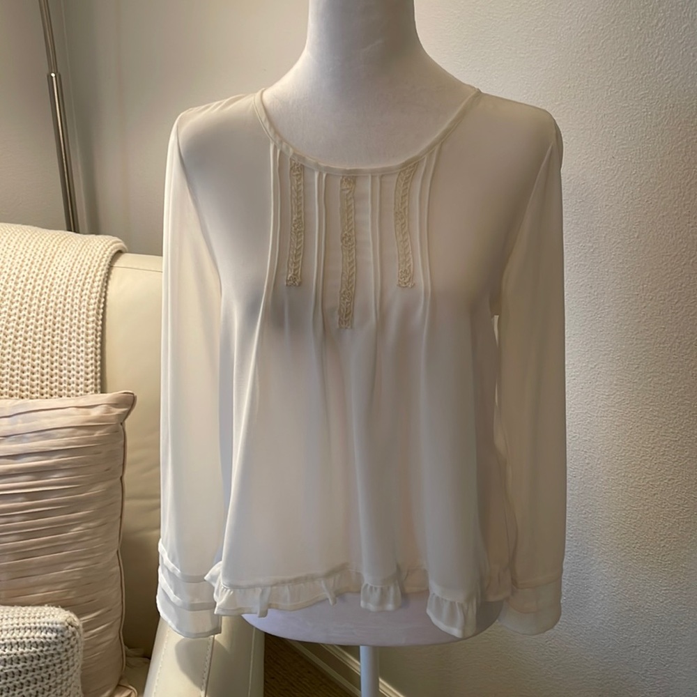 Elodie Women’s Cream Long Sleeve Sheer Top - size Large - Picture 1 of 9